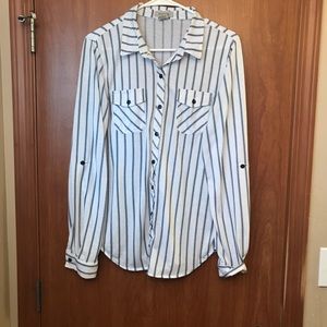 Passport white and blue striped button up shirt size L